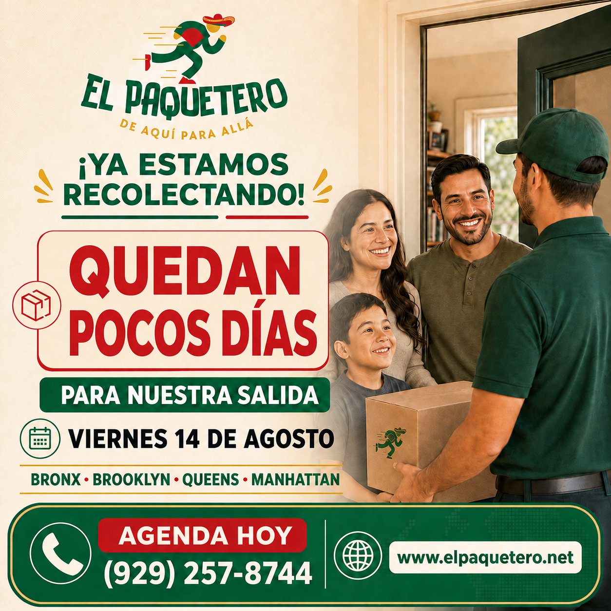El Paquetero ya está recolectando en Bronx, Brooklyn, Queens y Manhattan para la salida del viernes 14 de agosto.